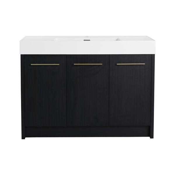 English Elm 48 Inch Freestanding Bathroom Vanity With Modern Resin Sink, Soft-Close Doors & Ample Storage Space W999S00180