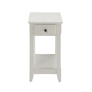 English Elm Wooden Transitional Rectangular Side Table with Slim Footprint, Open Shelf and Single Smooth Drawer White B016P310244