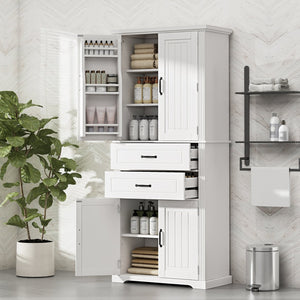 English Elm Christopher Knight Home® - Storage Cabinet 72.5" Tall Multi-Shelf Organizer with 2 Deep Drawers, Adjustable Shelf & Anti-Tip Safety White N759P293426K