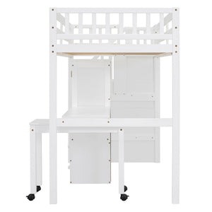 English Elm Queen Murphy Bed with Integrated Desk Cabinet Shelves Space Saving Studio Solution White N708S00013K