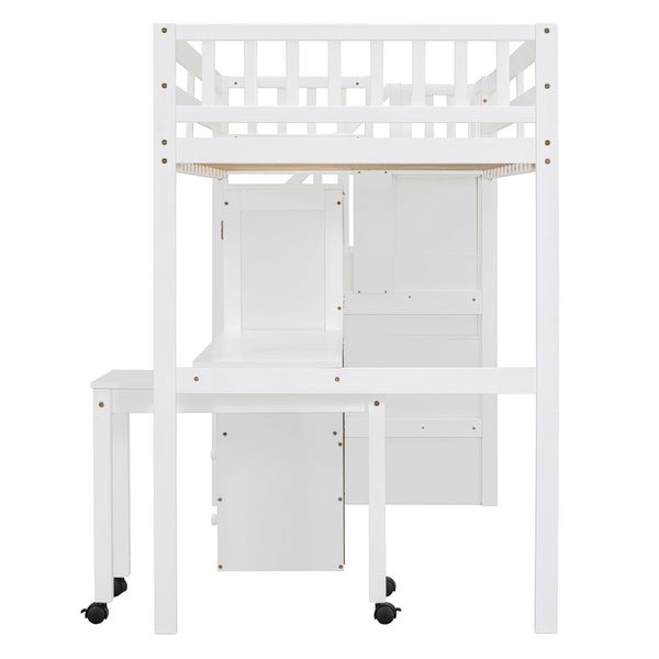 English Elm Queen Murphy Bed with Integrated Desk Cabinet Shelves Space Saving Studio Solution White N708S00013K