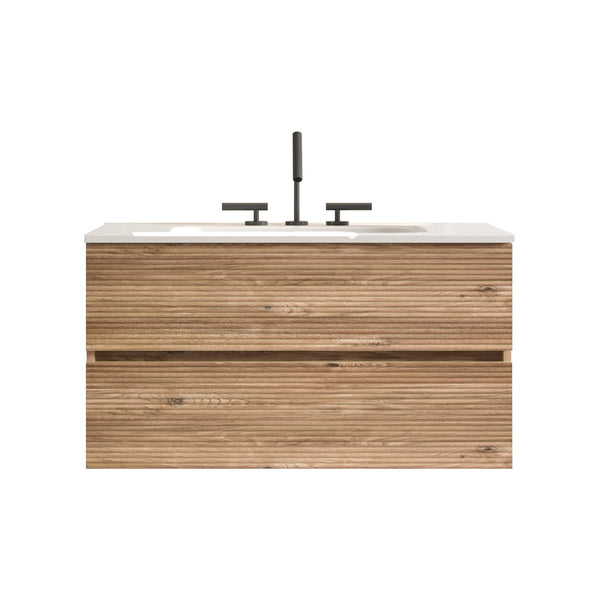 English Elm Galan Freestanding Bathroom Vanity Quartz Basin Fluted Wood Cabinet Modern Bath W1865S00197
