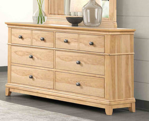English Elm Farmhouse Natural Oak 8-Drawer Dresser 62"W Rustic Pecan Veneer Felt-Lined Top Drawers Metal Glides B2741P406815