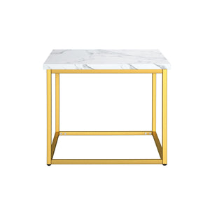 English Elm Wallace & Bay - White End Table with Marble Top & Gold Accents, Solid Wood, Easy-Care Contemporary Accent Piece B2709P212416