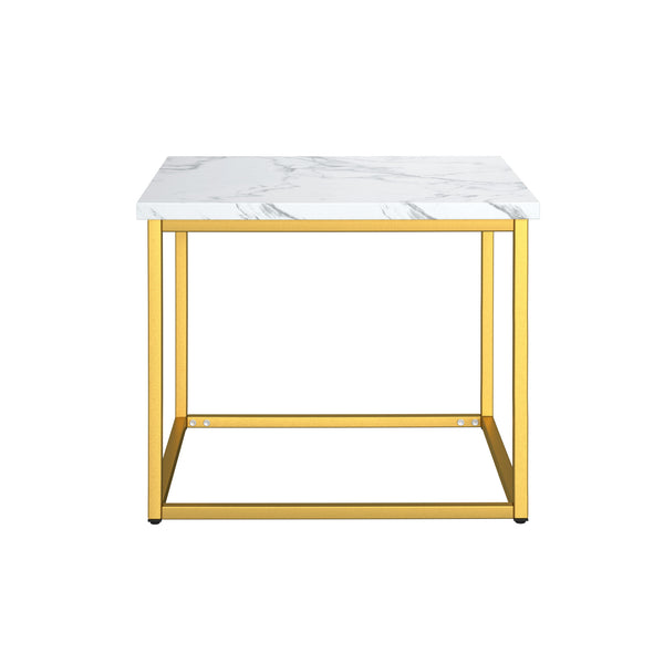 English Elm Wallace & Bay - White End Table with Marble Top & Gold Accents, Solid Wood, Easy-Care Contemporary Accent Piece B2709P212416