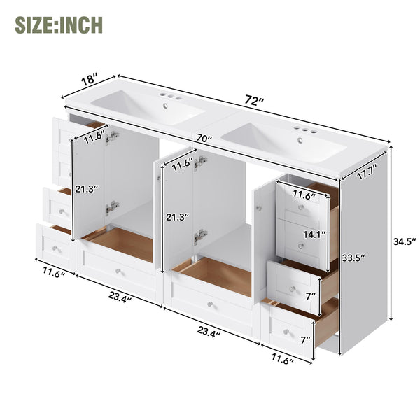 English Elm 72-inch Shaker Double Bathroom Vanity with Resin Basin and Soft Close Storage N729P000030K