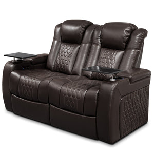 English Elm 62.2"power Recliner Set of 2 Top-grain Nappa Leather Home Theater Seating with Rgb Led Coffee W3819S00099
