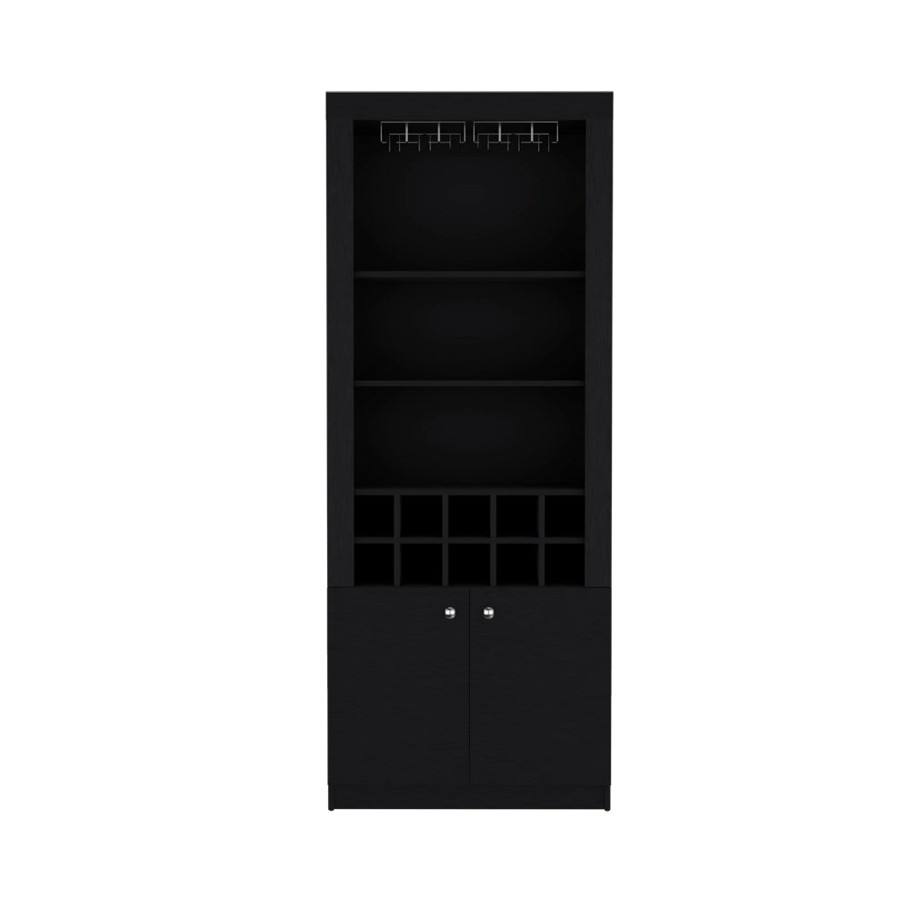 English Elm Bar Cabinet Nixon Modern Black Engineered Wood with 10 Bottle Slots, Wine Glass Rack & Spacious Storage B092P191170