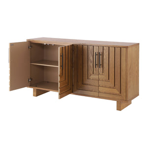 English Elm Christopher Knight Home® - Modern Sideboard - 59" Natural Finish Mdf Storage Cabinet With 4 Doors, Metal Handles For Home Use N780P352310N