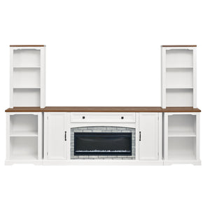 English Elm 3-piece Farmhouse Entertainment Center with Curved Cabinets Walnut Mdf Modular Living Room White N721S000072K