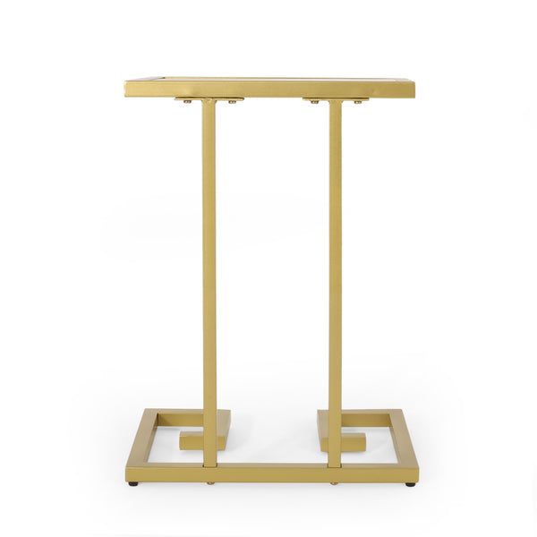 English Elm Christopher Knight Home® - END TABLE Gold C-Shape Modern Glam Iron Frame with Tempered Glass & Greek Accents, 18"W x 24.5"H 68988.00