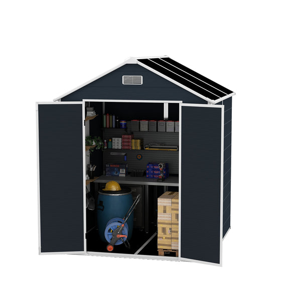 English Elm Campcraft Resin Storage Shed 6x6 Ft with Thick Pp Panels Uv Resistant Lockable W1598S00026