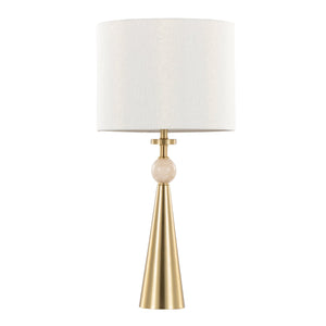 English Elm Table Lamp Set of Two Gold Metal Travertine Base with Leaf Fabric Shade Glam Decor B202P471582