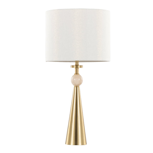 English Elm Table Lamp Set of Two Gold Metal Travertine Base with Leaf Fabric Shade Glam Decor B202P471582
