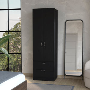 English Elm Armoire Marlton Black Bedroom Cabinet with Hanging Rod, Shelf & 2 Drawers — Durable Engineered Wood B092P191174