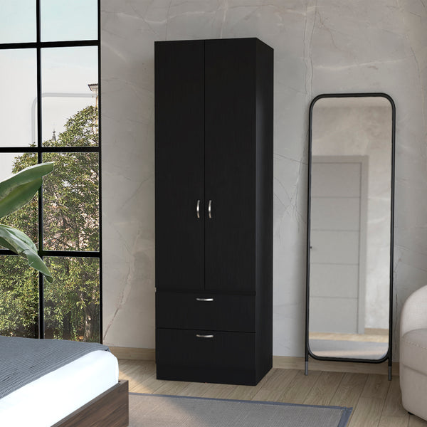 English Elm Armoire Marlton Black Bedroom Cabinet with Hanging Rod, Shelf & 2 Drawers — Durable Engineered Wood B092P191174