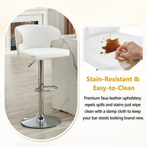 English Elm Modern Oil Wax Upholstered Swivel Barstool Set with Lumbar Support and Chrome Base White+Silver W2920S00131