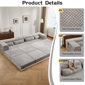 English Elm Compression Modular Floor Sofa Bed - Cozy, No Assembly Needed, Pet-Friendly, Light Grey - Versatile Comfort! W3723S00040