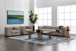 Sunpan Caitlin Armchair - Modern Channel Tufted Design in Hemingway Silver with Antique Brass Feet, Stylish!