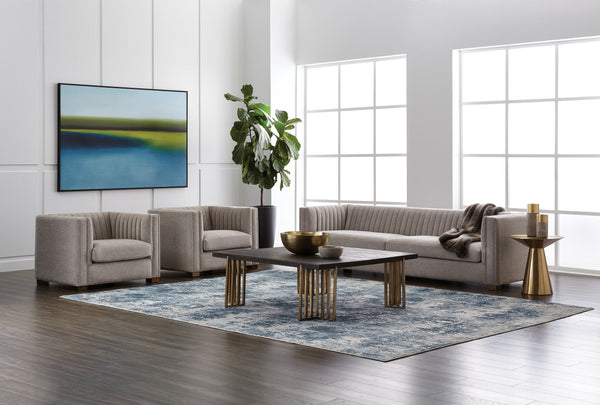 Sunpan Caitlin Armchair - Modern Channel Tufted Design in Hemingway Silver with Antique Brass Feet, Stylish!