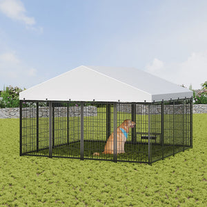 English Elm Large Heavy Duty Metal Dog Kennel Outdoor Run with Waterproof Roof and Secure Panel Frame W1820P318708