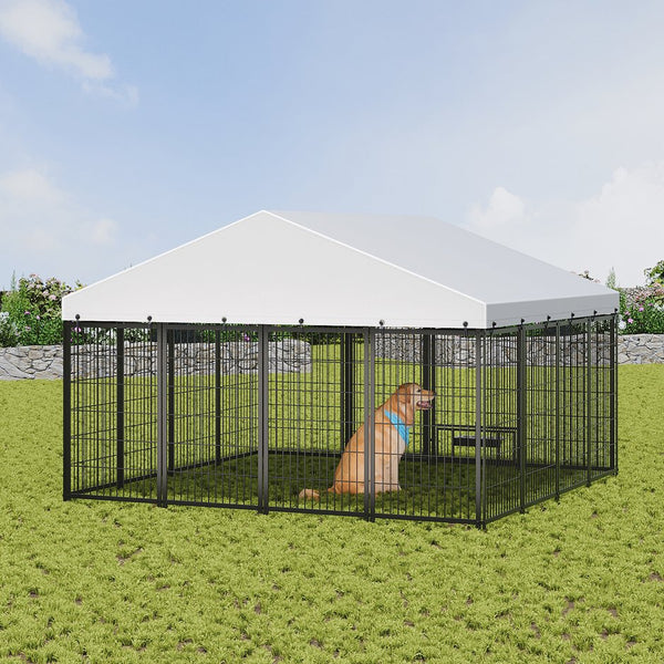 English Elm Large Heavy Duty Metal Dog Kennel Outdoor Run with Waterproof Roof and Secure Panel Frame W1820P318708