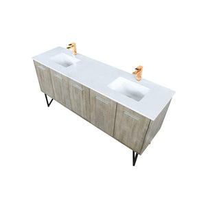 English Elm Rustic Acacia Double Bath Vanity 72" W X 20" D, White Quartz Top & Rose Gold Faucet For Modern Elegance B2731P259642-GIGA