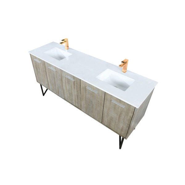 English Elm Rustic Acacia Double Bath Vanity 72" W X 20" D, White Quartz Top & Rose Gold Faucet For Modern Elegance B2731P259642-GIGA