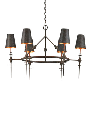 Currey & Company Anselm Chandelier: Brutalist Elegance With Textured Verdigris Bronze & Shimmering Gold Finish Black Wrought Iron 9000-1311-currey-company