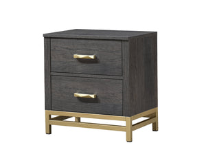English Elm 1pc Contemporary 2-Drawer Nightstand with Metallic Accents, Warm Wood Finish, Modern Storage Appeal Gold,Gray 26.38 L x 18.74 W x 28.9 H B2741P353121