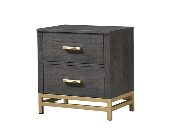 English Elm 1pc Contemporary 2-Drawer Nightstand with Metallic Accents, Warm Wood Finish, Modern Storage Appeal Gold,Gray 26.38 L x 18.74 W x 28.9 H B2741P353121