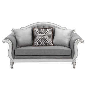 English Elm Florian Gray Fabric Loveseat with Antique White Frame, Button Tufted, 3 Pillows, Pocket Coil Support B2726P345942