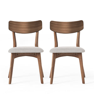 English Elm Mid-century Rubberwood Dining Chairs with Walnut Finish and Beige Upholstered Seat Set N768P379795L