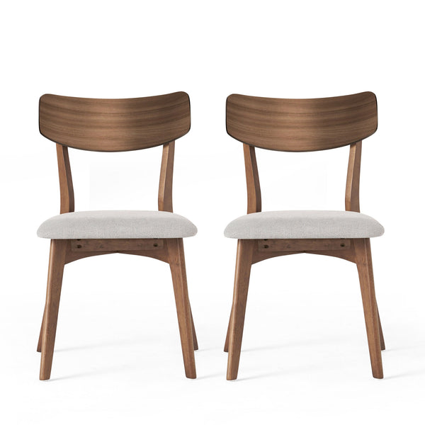 English Elm Mid-century Rubberwood Dining Chairs with Walnut Finish and Beige Upholstered Seat Set N768P379795L