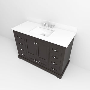 English Elm Espresso 48-inch Single Bath Vanity with White Quartz Top, Soft-Close Drawers & Chrome Faucet Set B2731P258364