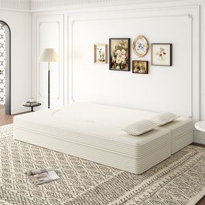 English Elm Modern Full Size Folding Sofa Bed with Plush Corduroy, 2 Pillows, 15" Foam Mattress, No Assembly Required Beige+White W1885P347080