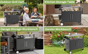 English Elm Two Door Outdoor Grill Cart with Stainless Steel Top Spice Rack and Locking Wheels W3190P271566