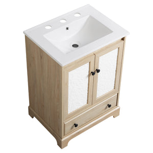 English Elm Bathroom Vanity with Oval Ceramic Sink One Drawer Soft Close Cabinet in White W3402S00005