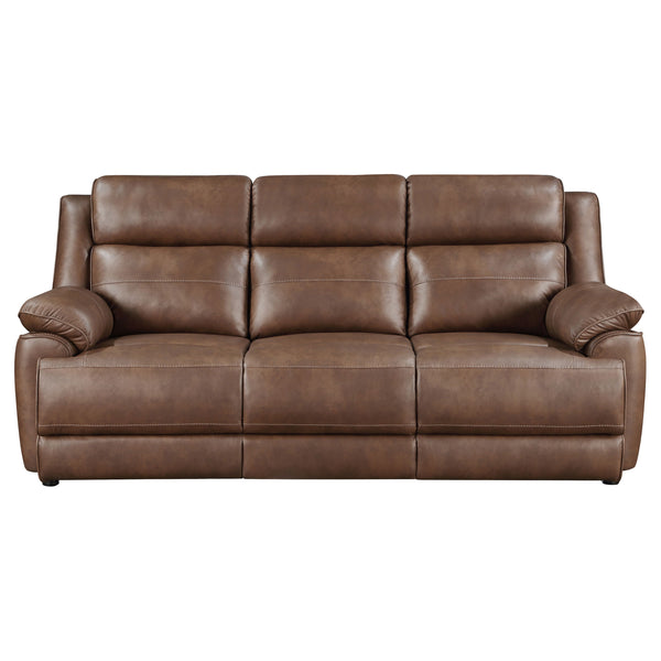 English Elm Worthington Dark Brown Padded Arm Sofa with Pillowtop Arms, Faux Leather Upholstery, Plush Comfort B062P354079