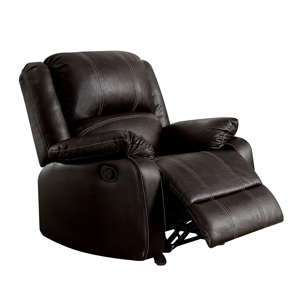 English Elm Zuriel Plush Synthetic Leather Recliner Chair with Pocket Springs, Pillow-Top Arms for Ultimate Comfort Brown 33 L x 31 W x 26 H B2726P253077