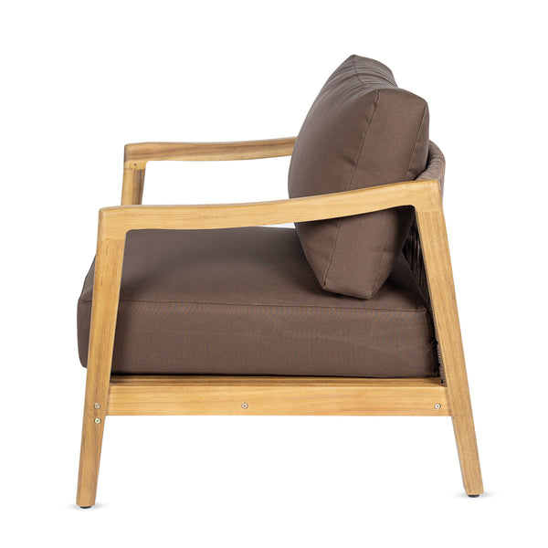 English Elm Outdoor Acacia Wood Club Chair Rope Woven Back Teak Finish Patio Seating N768P383070B
