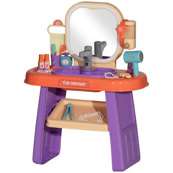 English Elm Qaba Kids Vanity Set - Interactive Toddler Makeup Table With Led Mirror, Music & 23 Accessories W2225P249755-GIGA