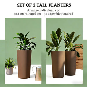 English Elm Tall Stackable Polypropylene Outdoor Planters Set of 2 Tapered Patio Flower Pots T3971P455020