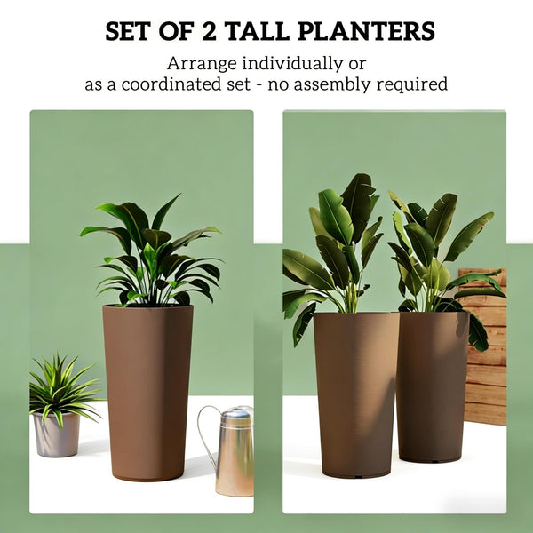 English Elm Tall Stackable Polypropylene Outdoor Planters Set of 2 Tapered Patio Flower Pots T3971P455020