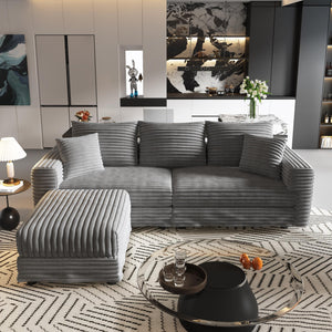 English Elm 82.7" Plush Corduroy 3-Seat Sofa - Modern Comfort With Modular Ottomans, Soft Pillows & Quick Assembly W1885S00157