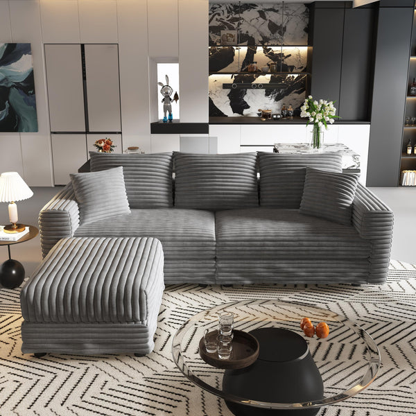 English Elm 82.7" Plush Corduroy 3-Seat Sofa - Modern Comfort With Modular Ottomans, Soft Pillows & Quick Assembly W1885S00157