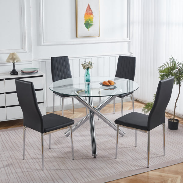 English Elm 1+4,5Pieces Modern Mid-Century Dining Set With Glass Top & Metal Legs For 4-6 People, Versatile Use! W234S00114