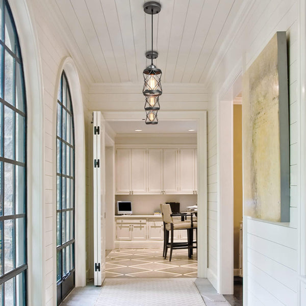 English Elm Industrial Brushed Nickel Mini Cage Pendant Light - Adjustable LED Downlight for Kitchen Island, Dining Room T3177P299501