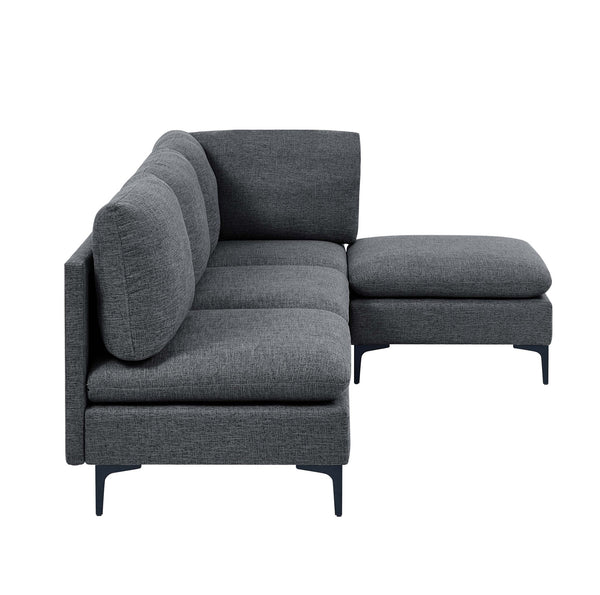 English Elm Linen Upholstered Modular Sectional Sofa with Black Metal Legs for Modern Living Dark Gray B2748S00106