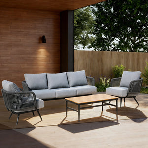 English Elm 4-piece Outdoor Woven Rope Conversation Set with Swivel Chairs and Resort Style T5880S00021
